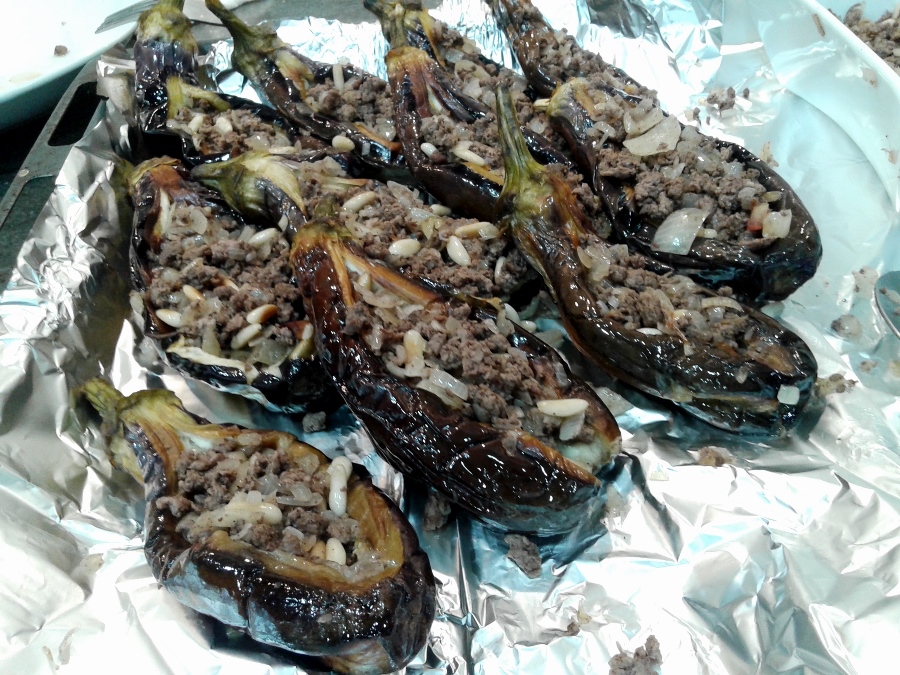 The eggplants are now stuffed!